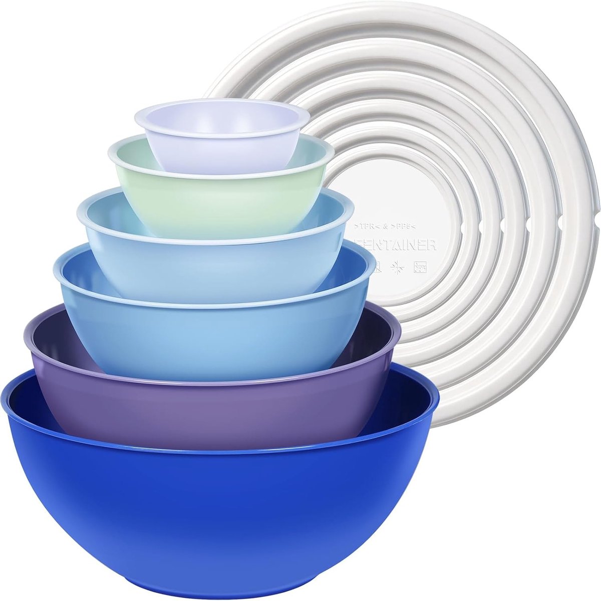 Set van 12 Opbergkommen met Deksel, Stapelbare Plastic Mengkommen voor Keuken, Ideaal voor Mixen en Serveren van Salades en Gerechten