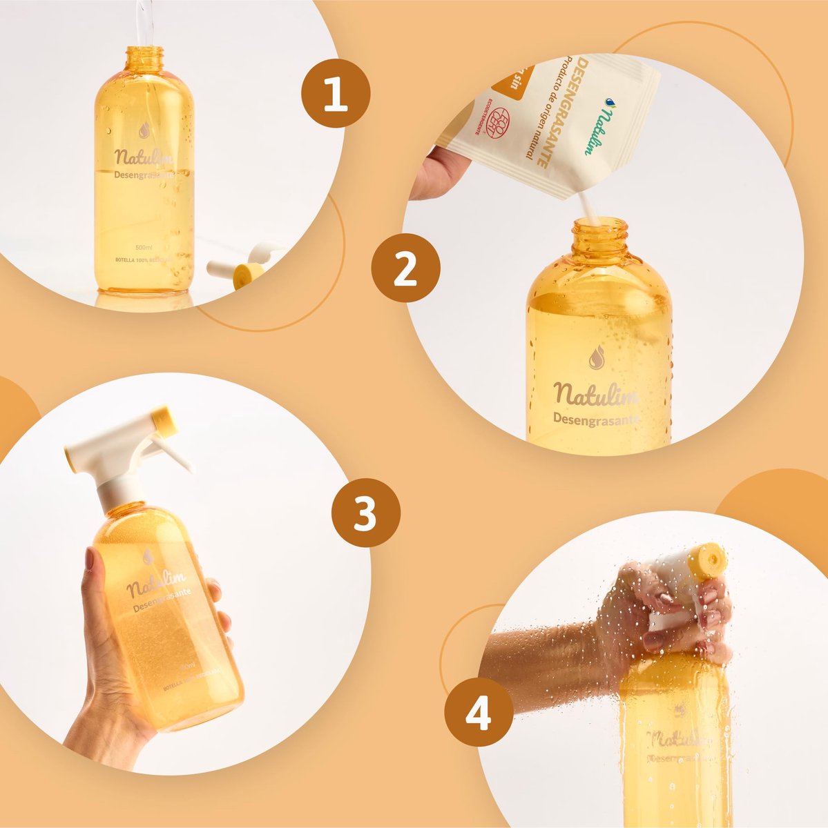 Huishoudreinigers pakket 4 stuks - 500 ml sprayset - hervulbaar - complete set voor een schoon huis - ShopVlot
