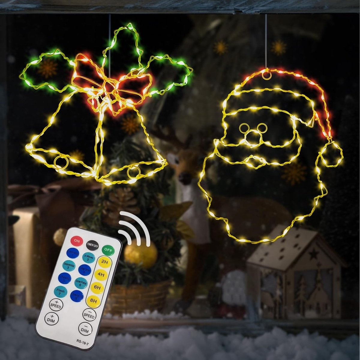 Kleurrijke LED-Lichtsnoeren - Multicolor - 30,25 x 32,02 cm en 36,32 x 30,06 cm - Decoratieve Raamverlichting met Afstandsbediening - Voor Binnen