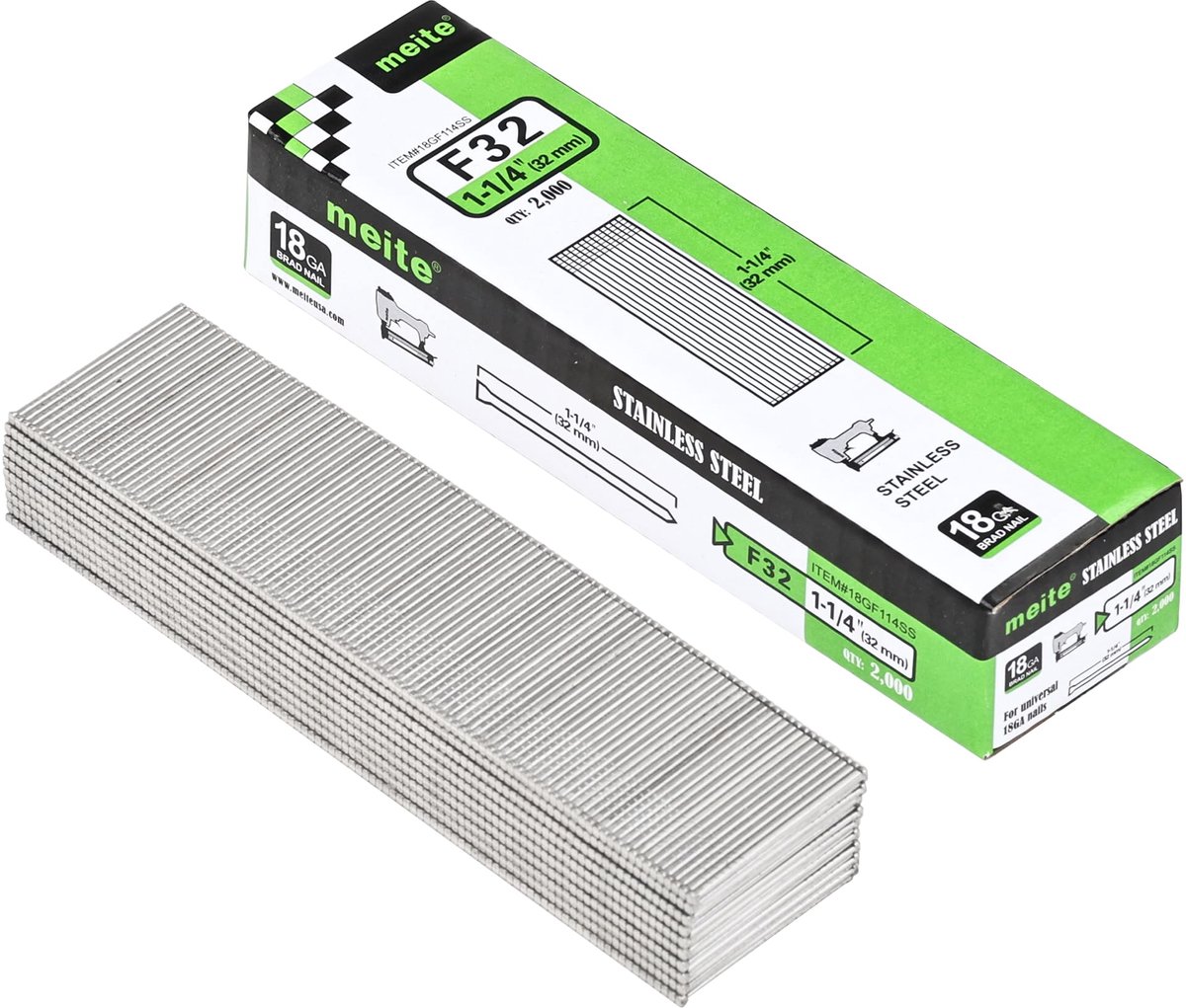 Bradnagels 18 Gauge 32 mm - 304 RVS - 2,000 stuks - ideaal voor houtverbindingen - ShopVlot