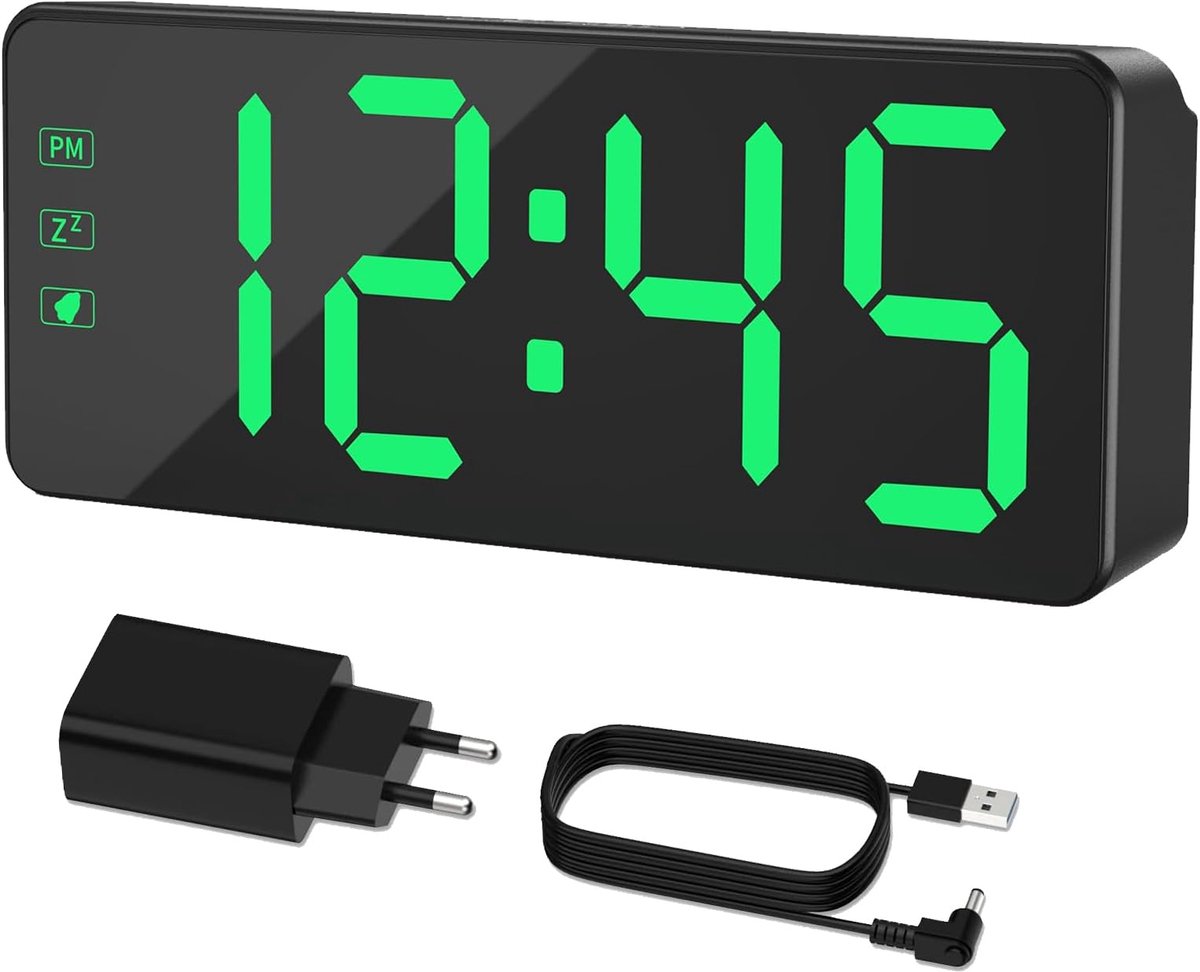 Digitale wekker met groot LED-display - verstelbare helderheid - 12/24H tijd - perfecte nachtkastje klok - ShopVlot