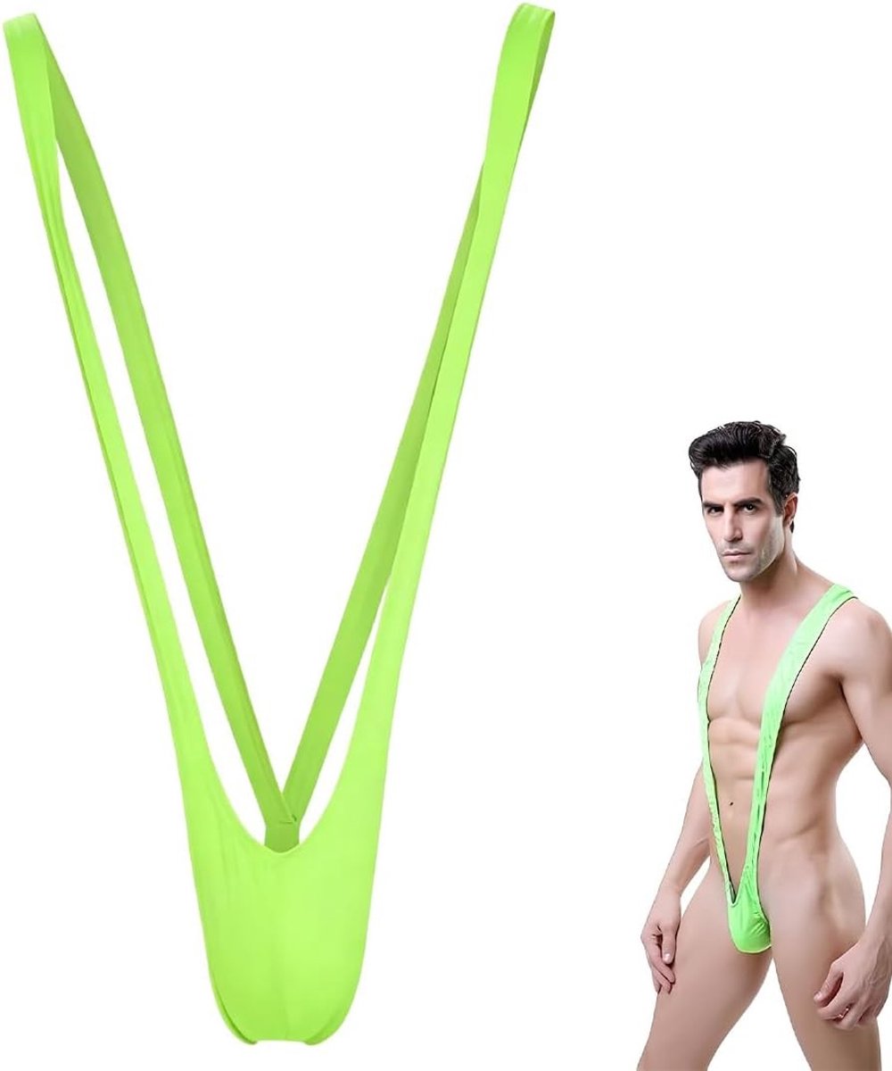 Mankini in Neon Groen voor Mannen - Uniek Kostuum voor Halloween en Feestdagen, One Size, Perfect Cadeau
