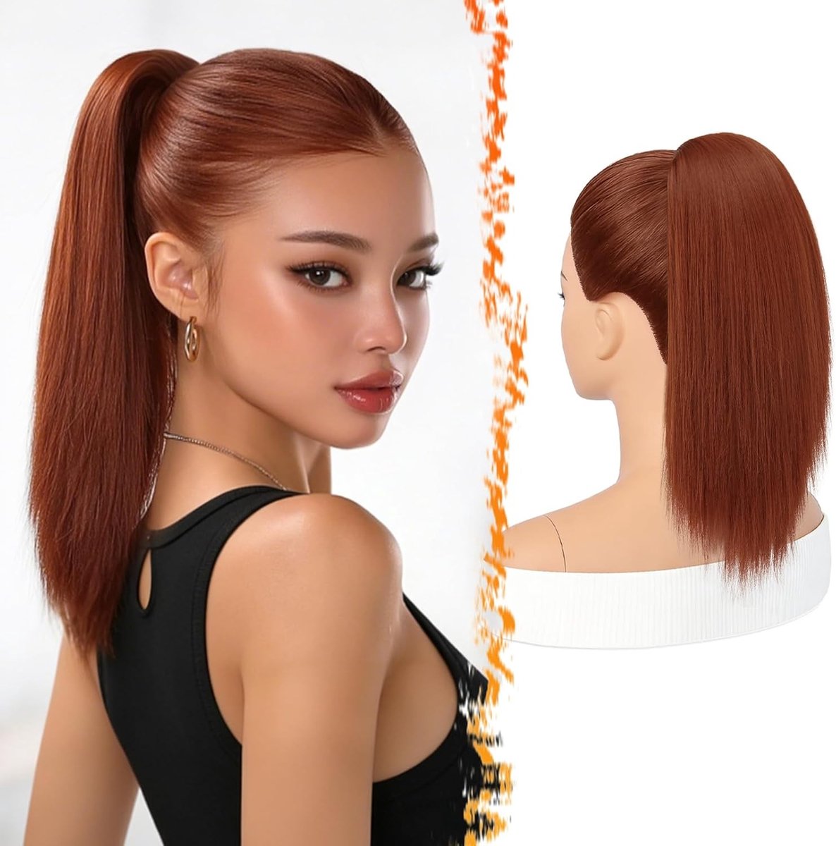 Korte Rechte Ponytail Extensions van 40 cm in Gemberkleur met Trekkoord - Natuurlijke Synthetische Haarstuk voor Dagelijks Gebruik en Wedstrijden