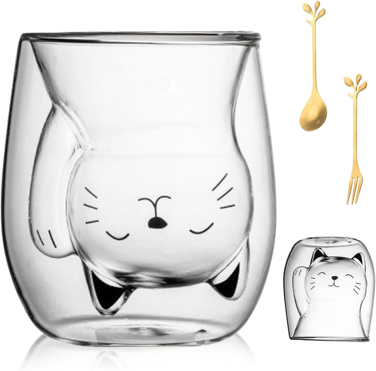 Schattige kattenmok met dubbele wand, 200ml isolerende koffiemok voor thee en melk, perfect cadeau voor kattenliefhebbers en verjaardagen