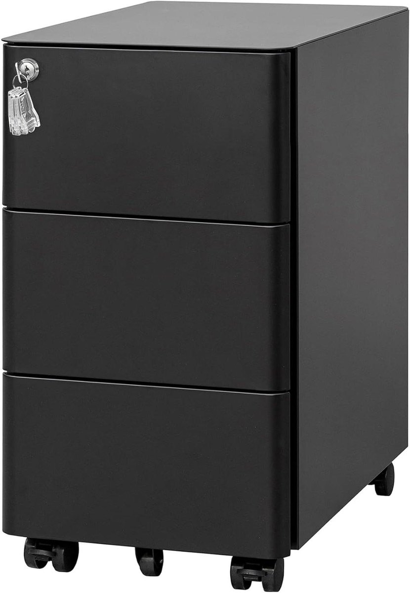 Rolcontainer Archiefkast - Mobiele Kast - Thuis Kantoor - Afsluitbaar Met 3 Laden - 30 x 46 x 54 cm