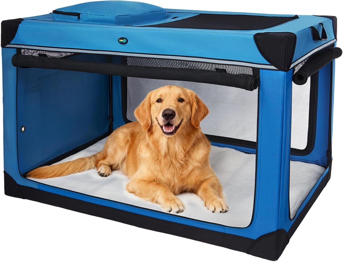 Opvouwbare Hondenmand - Hondenbox - Veilig Verblijf - 4 Deuren - 122 x 78 x 78 cm - Blauw