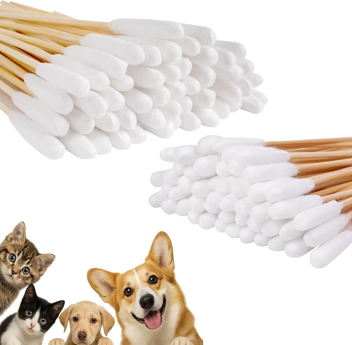 Oordopjes voor huisdieren, 100 stuks, ideaal voor het reinigen van oren van honden en katten, zachte en veilige wattenstaafjes van 12cm/15cm voor dagelijkse verzorging