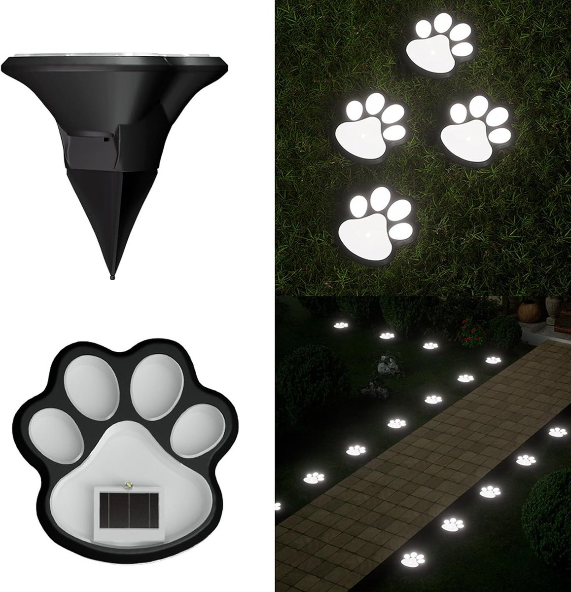 Casalora® Solar Tuinlampen Set van 2 – Pootafdruk Design – LED Buitenverlichting Waterproof – Decoratieve Solar Verlichting voor Tuin – Wit Licht