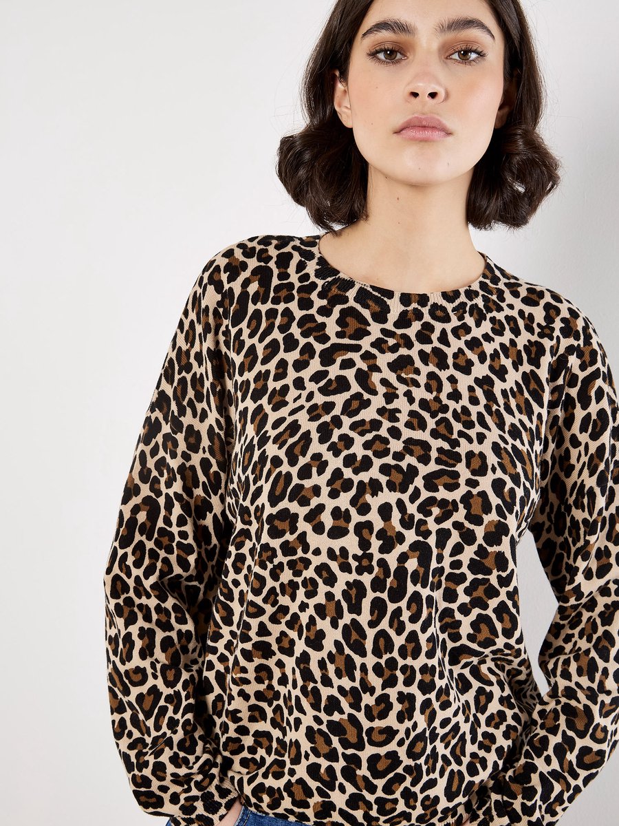 Ribbed Knit Leopard Cotton Jumper
