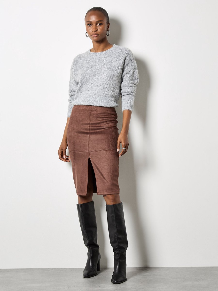 Suede Pencil Midi Skirt