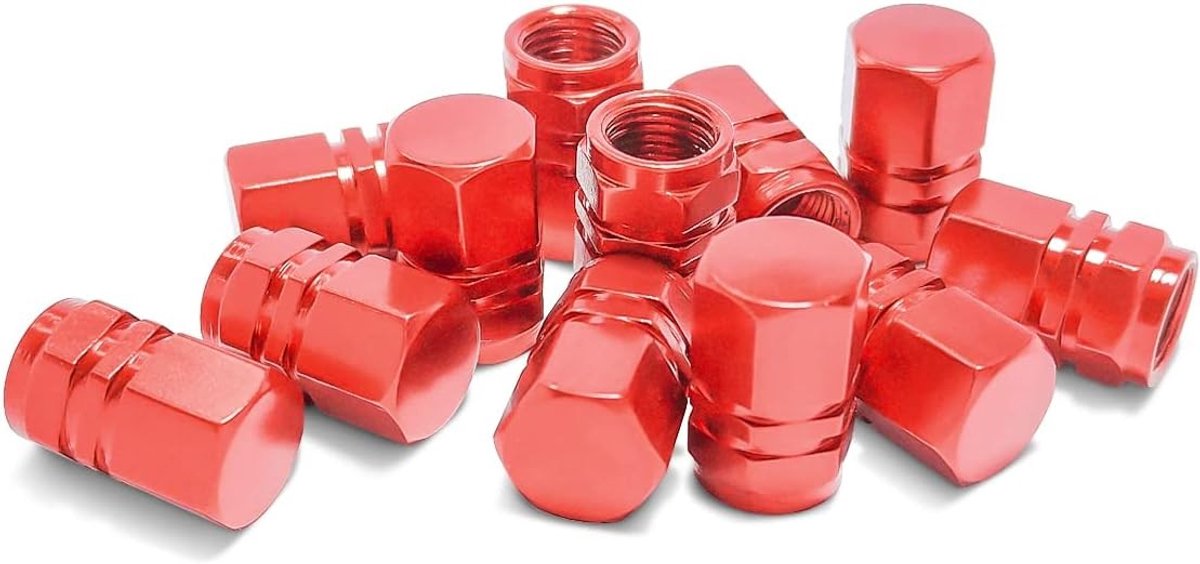 Set van 12 Aluminium Ventieldoppen voor Auto, Vrachtwagen en Motorfiets - Universele Bescherming tegen Stof en Vuil (Rood)