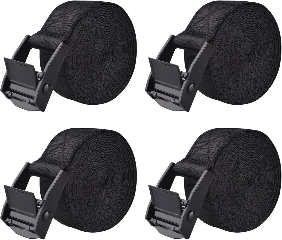 Zware Nylon Lashing Straps voor Bagage, Koffers en Cargo - 3m, Zwart - 4 Stuks, Ideaal voor Verpakking en Transport