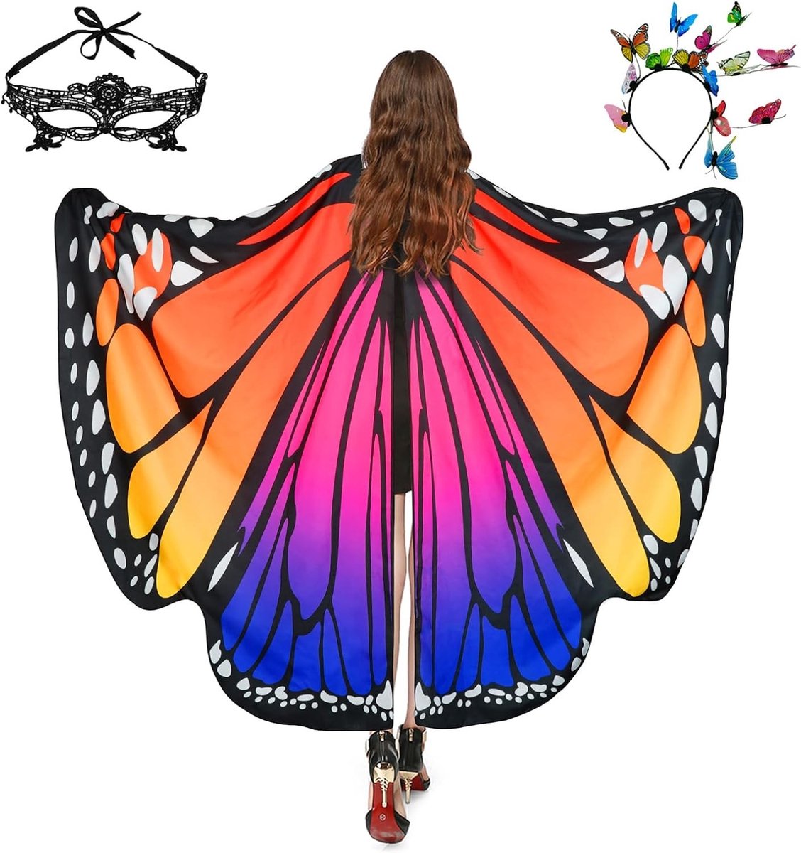 Vleermuis Kostuum voor Dames met Vleugels en Accessoires voor Carnaval, Feest en Verkleedpartijen - Inclusief Hoofdband en Gezichtsmasker