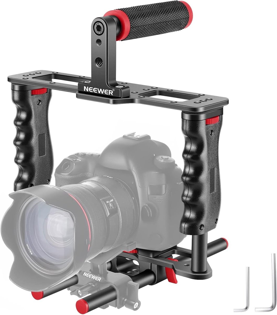 Professionele Video Cage Kit voor DSLR Camera's met Dubbele Handgreep en 15mm Rods voor Filmproductie