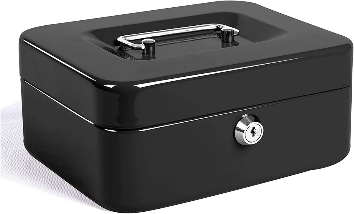 Geldcassette - Zwart - 20 x 16 x 9 cm - Met Sleutelslot en Draagbare Handgreep - Voor Kinderen en Volwassenen