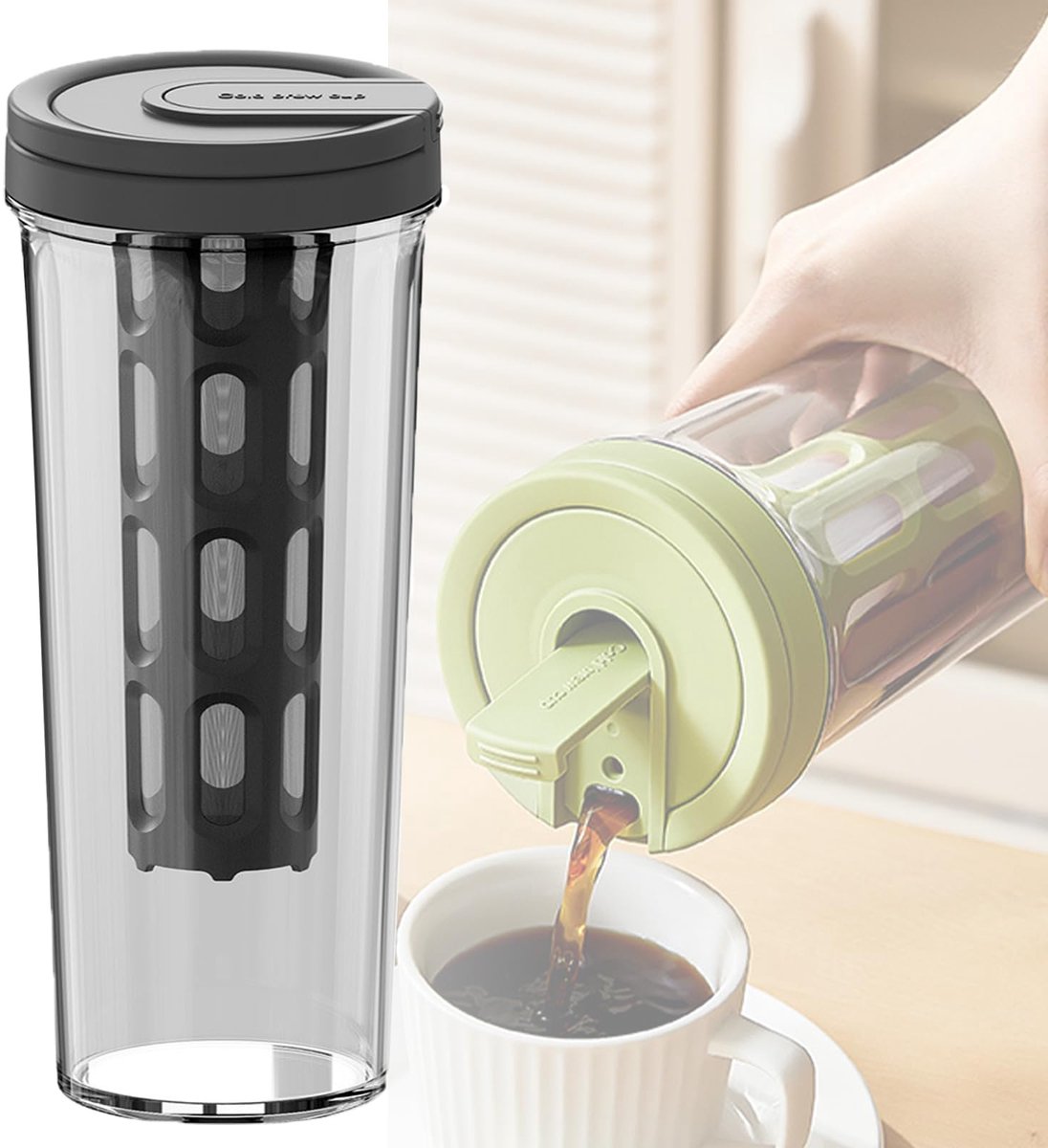 Cold brew koffiezetapparaat 1L - theepot met mesh filter - grote capaciteit - maak verfrissende dranken - Luxento