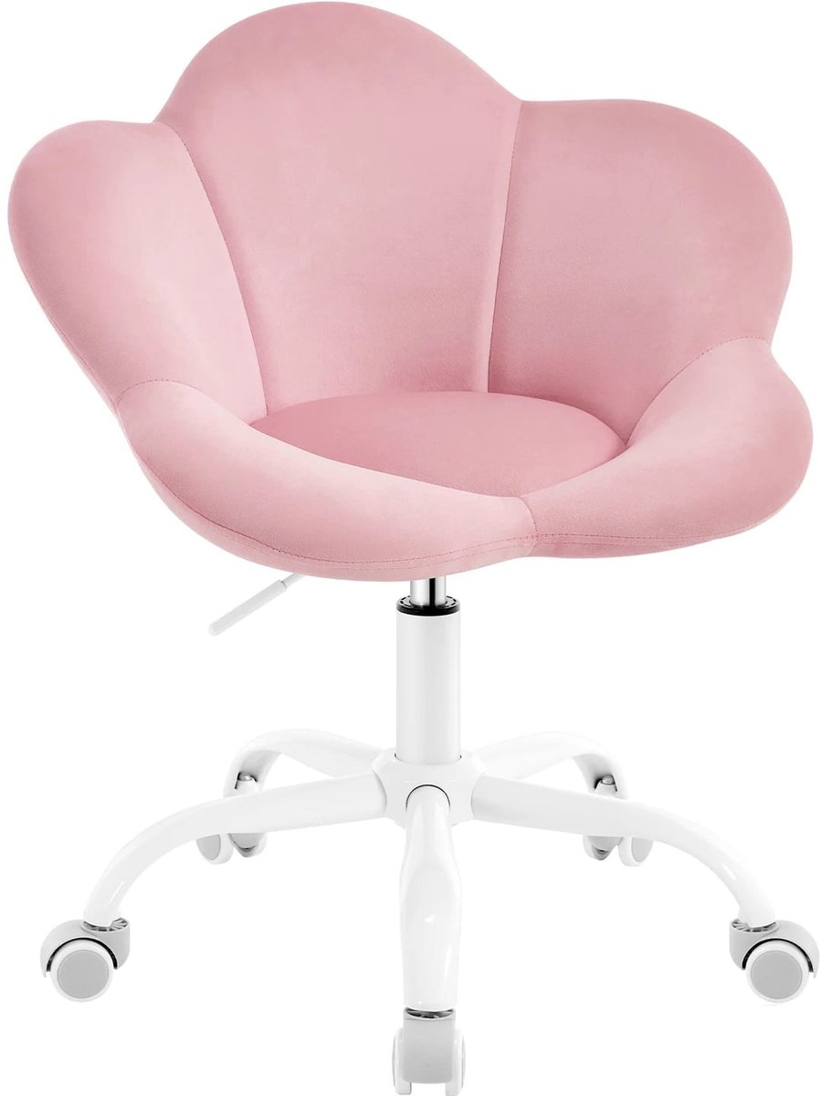 Klarven® Bureaukruk Roze - Ergonomisch verstelbaar, Fluwelen zit, Met armleuningen, Geschikt voor kinderen - Zithoogte 42-50 cm, B 62 x D 51 x H 71-79 cm
