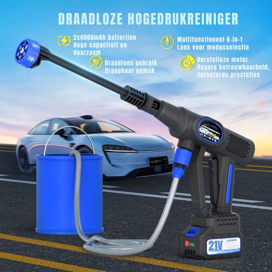 Lìon® Hogedrukreiniger - Terrasreiniger - Hogedrukreiniger op Accu - Hogedrukreiniger Accu - Zwart/Blauw - 20cm x 15cm x 40cm van Lion — afbeelding 2