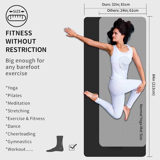 Yogamat Extra Breed - Fitnessmat Oefenmat - Thuis Sporten - Antislip Dubbellaags - 213 x 81 cm - Zwart van Yogamat — afbeelding 4