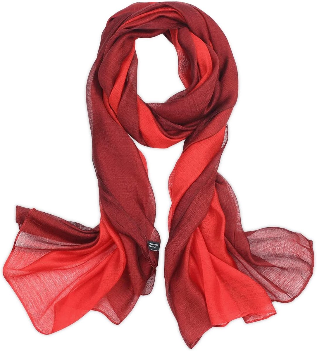 Elegante Zijde Sjaal voor Dames in Gradient Kleur, Lichtgewicht en Zacht, Perfect voor Alle Seizoenen, Rood en Bordeaux