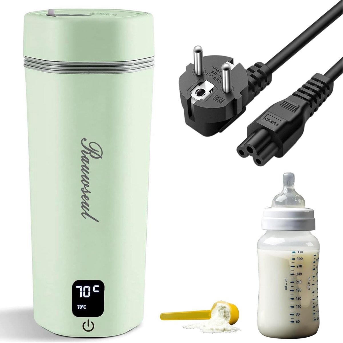 Kleine Reiskoker - Lichtgroen - 350 ml - Elektrische Waterbeker met Instelbare Temperatuur - Voor Zakenreizigers
