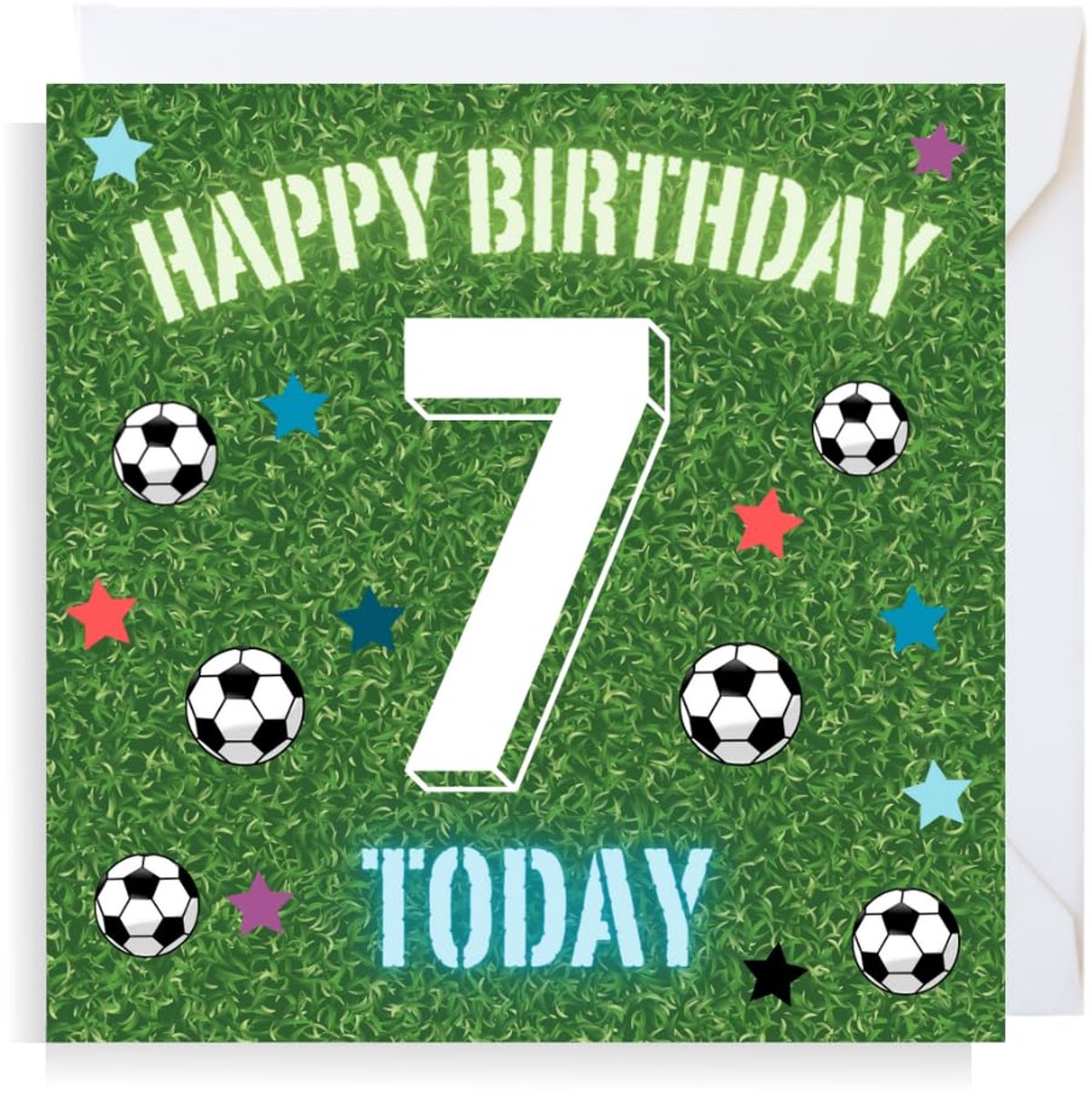Second Ave Voetbal 7e Verjaardag Leeftijd 7 Vierkante Kinderverjaardag Wenskaart voor Jongen of Meisje - ShopVlot