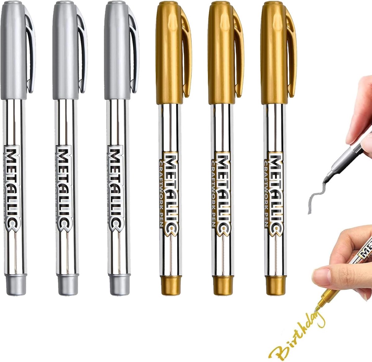 Pack of 6 Metallic Marker Pens Permanent Highlighters Gold Color Markers Quick Drying Shiny High Gloss for DIY Crafts - ShopVlot