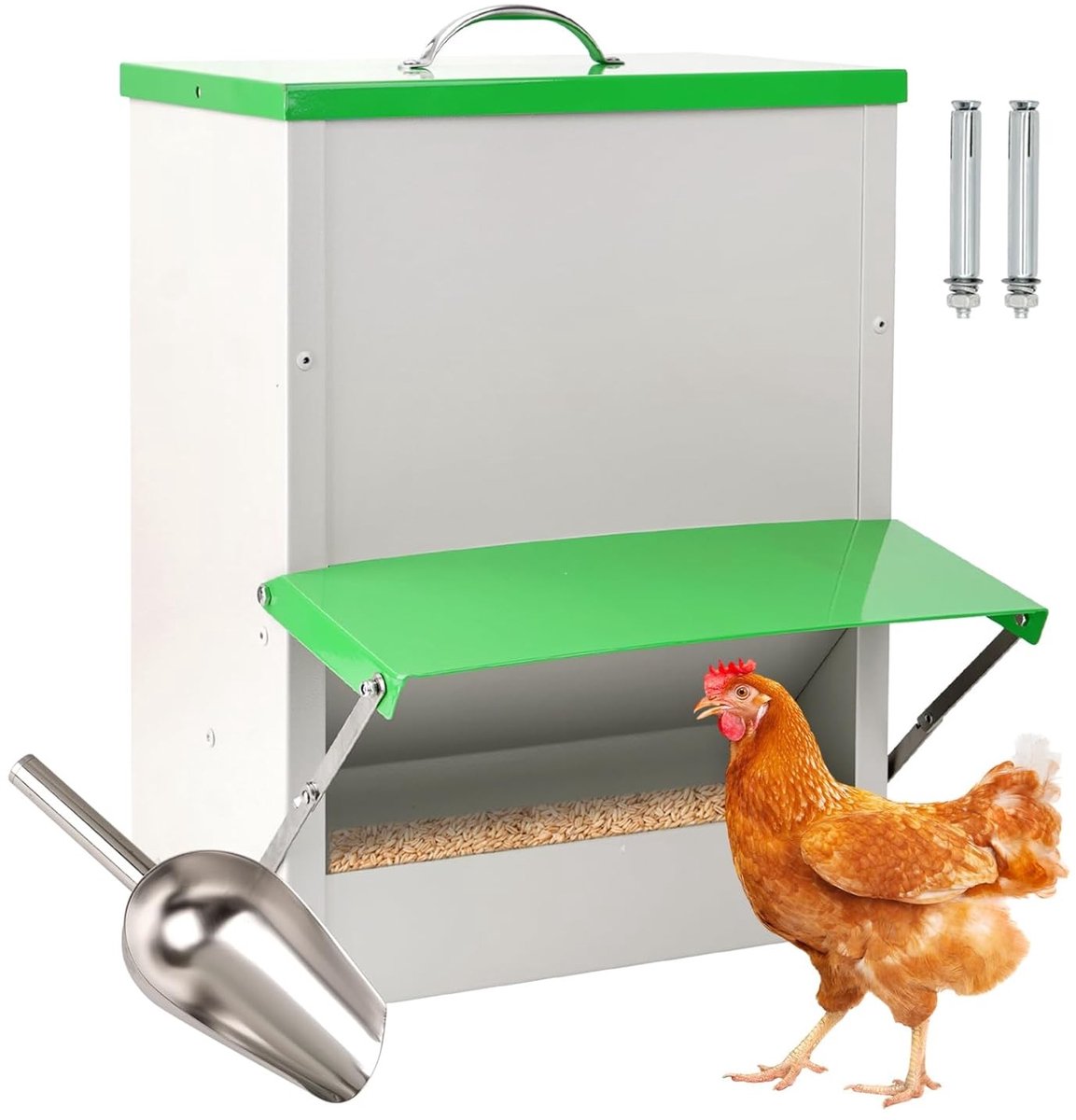 Automatische Kippenvoer Dispenser 11 kg - Regenbestendige Voederstation voor Pluimvee, Duurzaam en Efficiënt Voeren zonder Verspilling