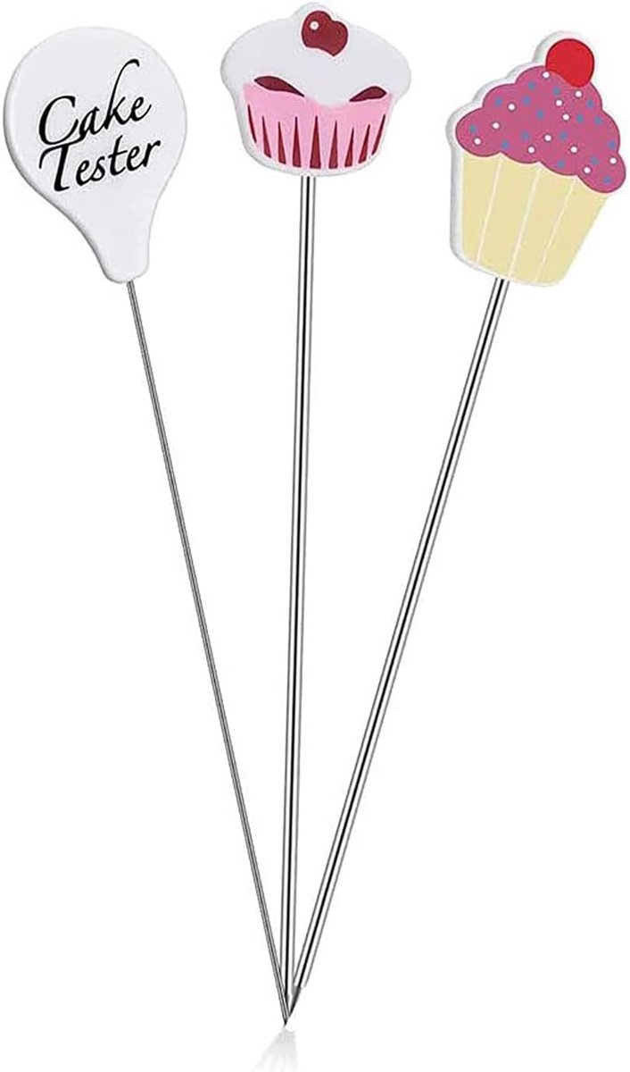 Praktische Cake Tester Set van 3 Stuks, RVS Bakspiesen voor Taarten, Muffins en Brood, Herbruikbare Keukenhulpmiddelen voor Perfecte Bakresultaten