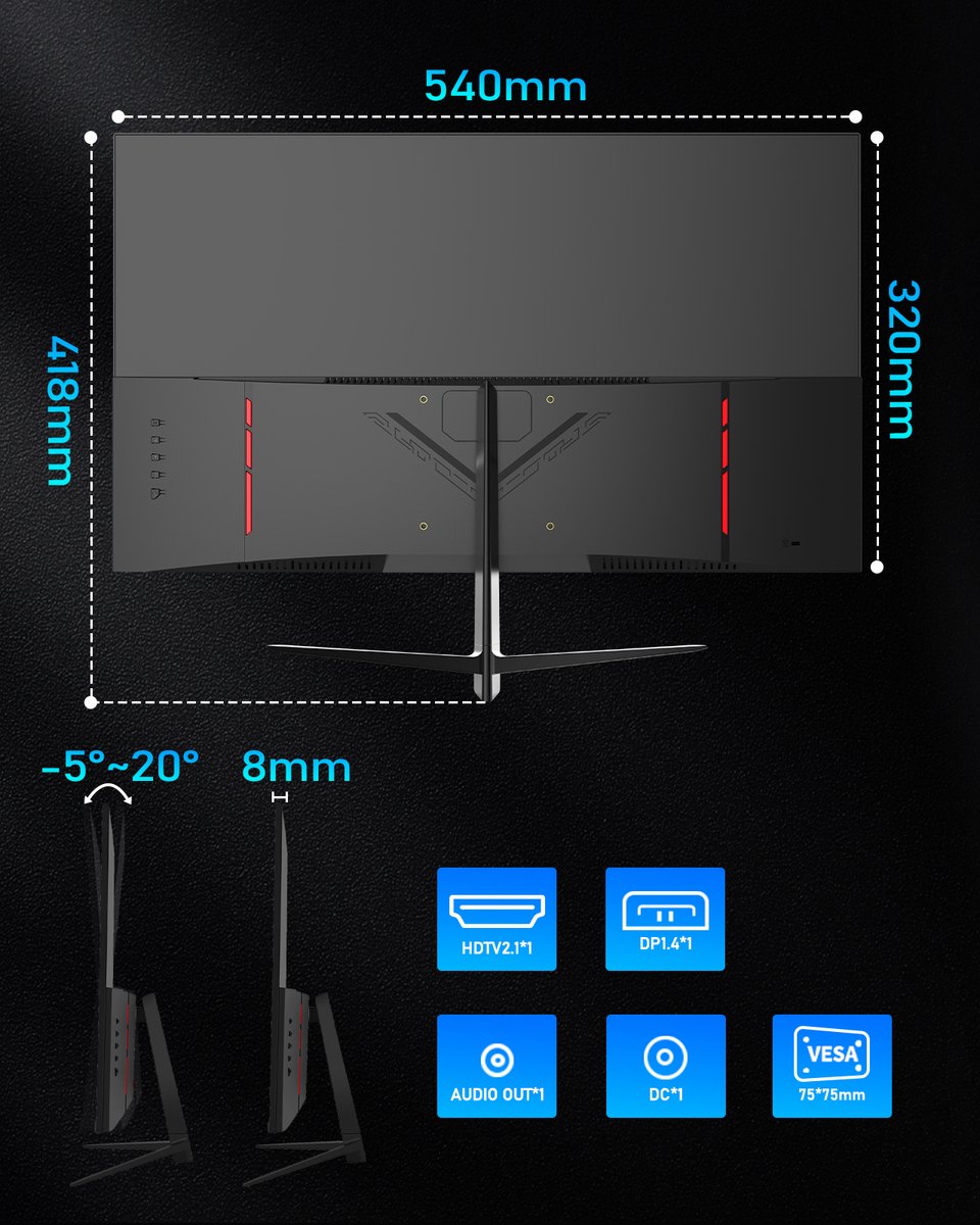Gaming Monitor 24 Inch 180 Hz - 1920 x 1080 Resolutie - 1 ms Responstijd - LCD - VESA 100mm x 100mm - Computerscherm