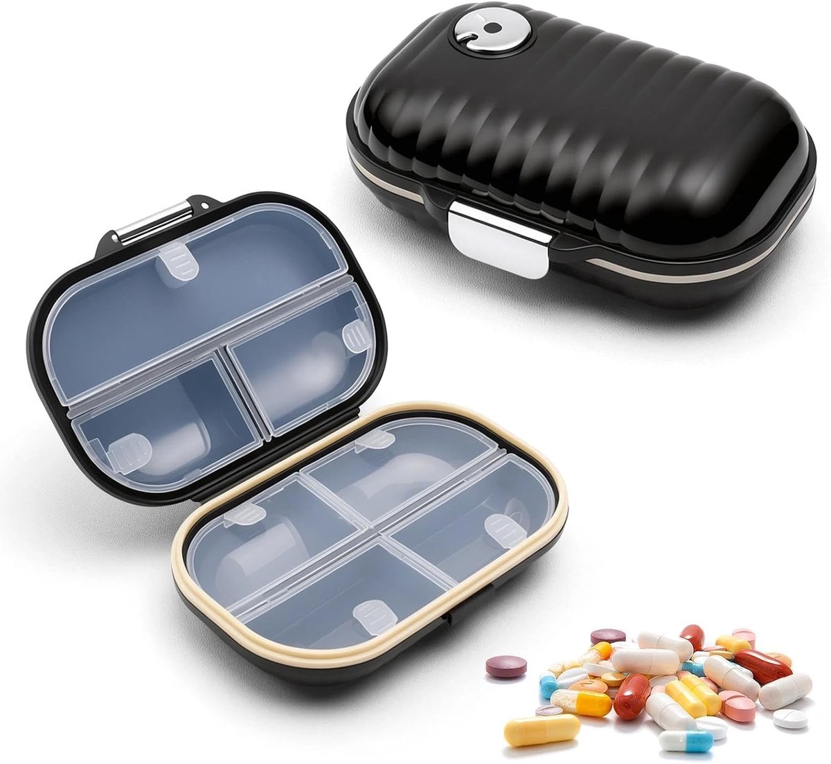 Compacte pillendoos voor 7 dagen met draaiknop, ideale pillenorganizer voor thuis en op reis, handig en praktisch voor elke dag