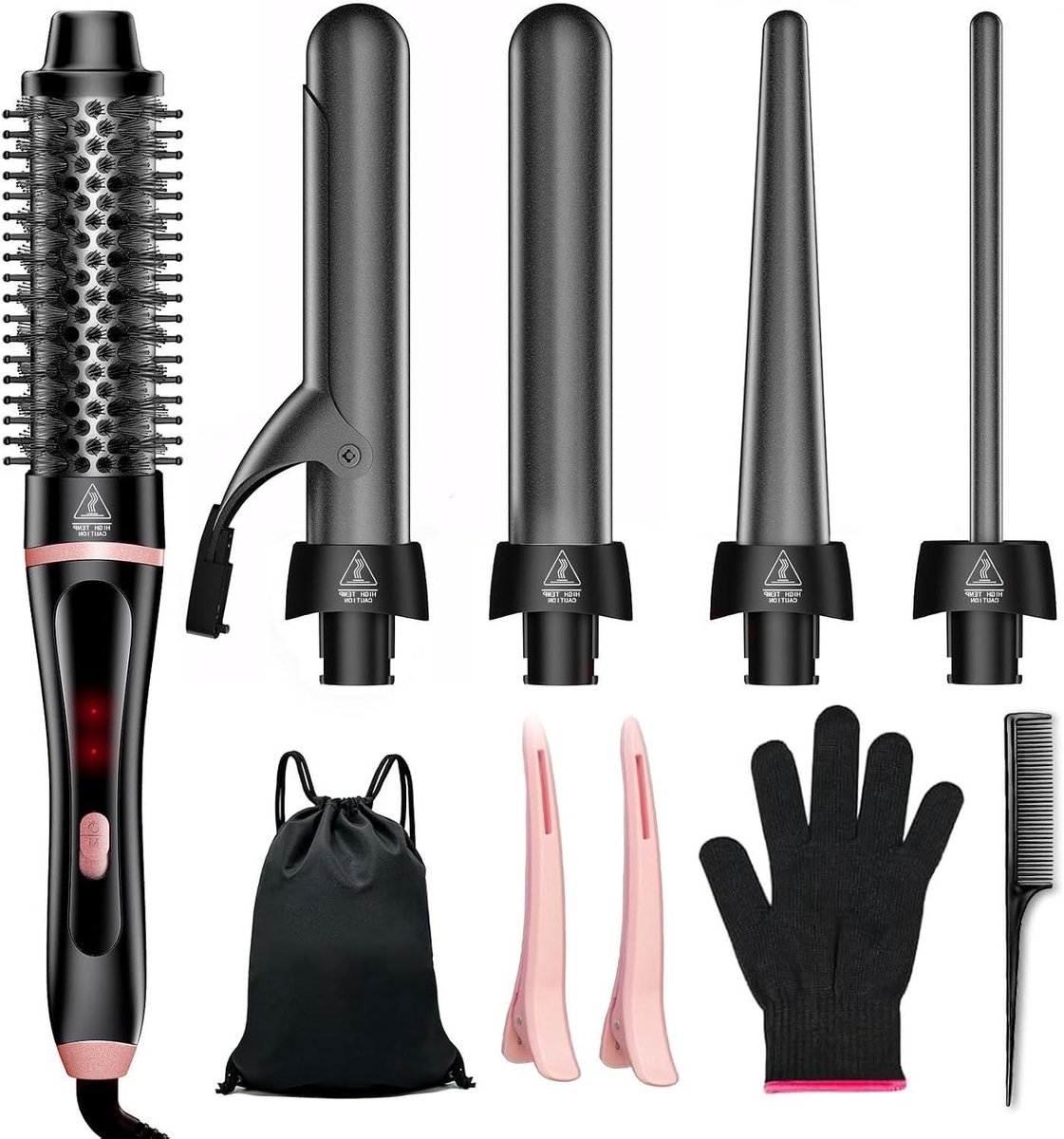 Krultang Set - Haarstyler - Verschillende Looks - 5-in-1 Functionaliteit - Keramische Opzetstukken - Zwart