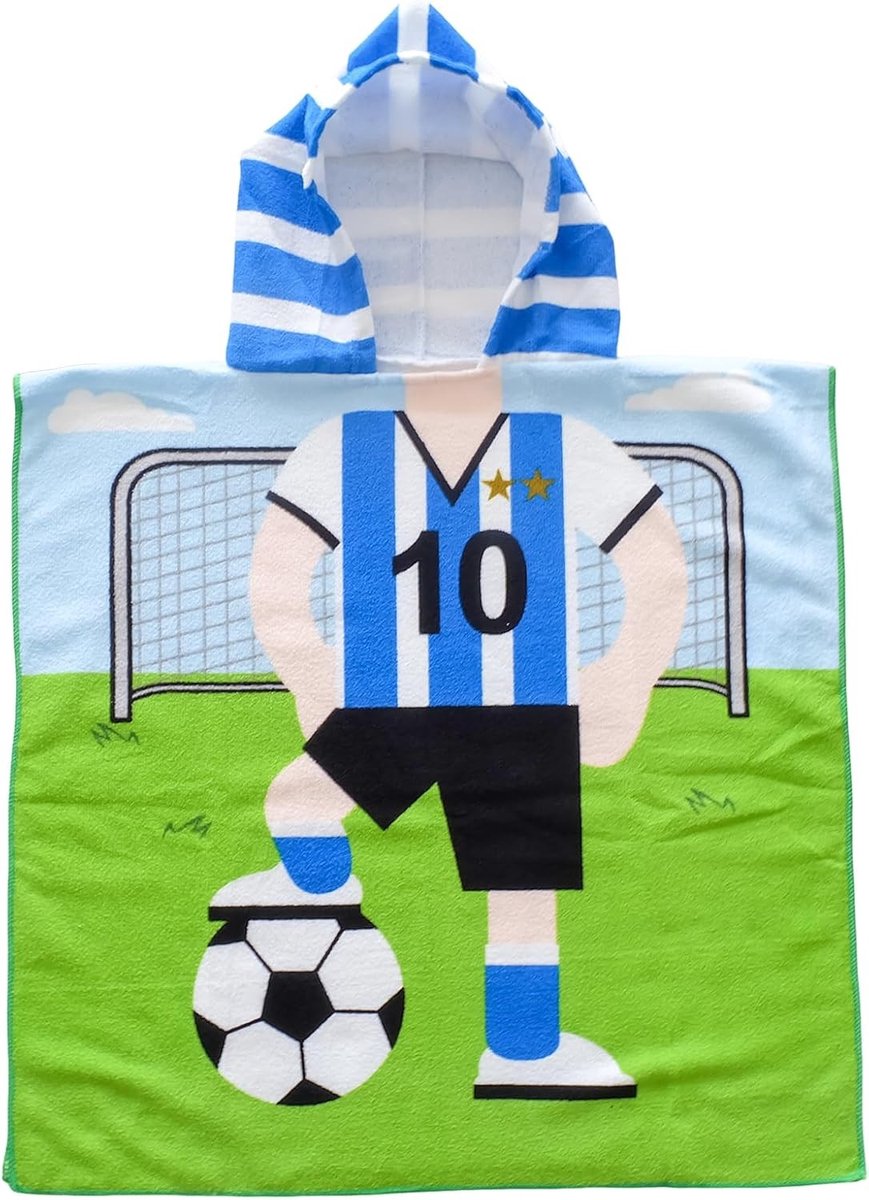 Poncho Handdoek voor Kinderen met Kap, Ideaal voor Thuis, Badkamer, Strand en Zwembad (Voetbal)