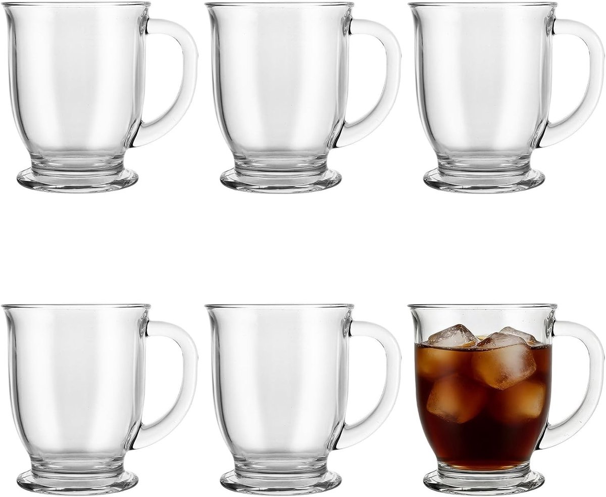 Set van 6 Koffieglaasjes 450ml met Handvat, Ideaal voor Irish Coffee, Cappuccino en Thee