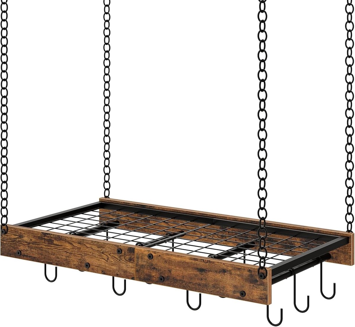 Hanging Pot Rack 61cm - Plafond Hangende Keukenrek met 12 Haken voor Keukengerei en Ruimtebesparing in Zwart en Bruin Rustiek Design