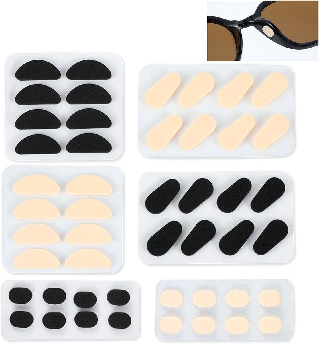 24 Paar Anti-slip Neus Pads voor Brillen, Vervangende Plakneus Pads, Zachte Bedekking voor Zonnebrillen en Optische Brillen in Huidkleur en Zwart