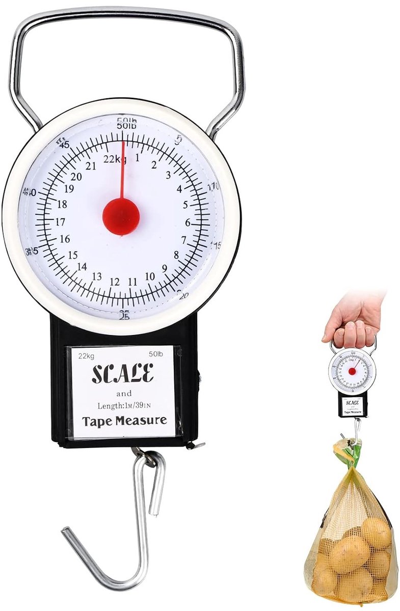 Handige Luggage Scales en Visschalen met Haken en 1 Meter Meetlint tot 22kg - Perfect voor Reizen en Vissen