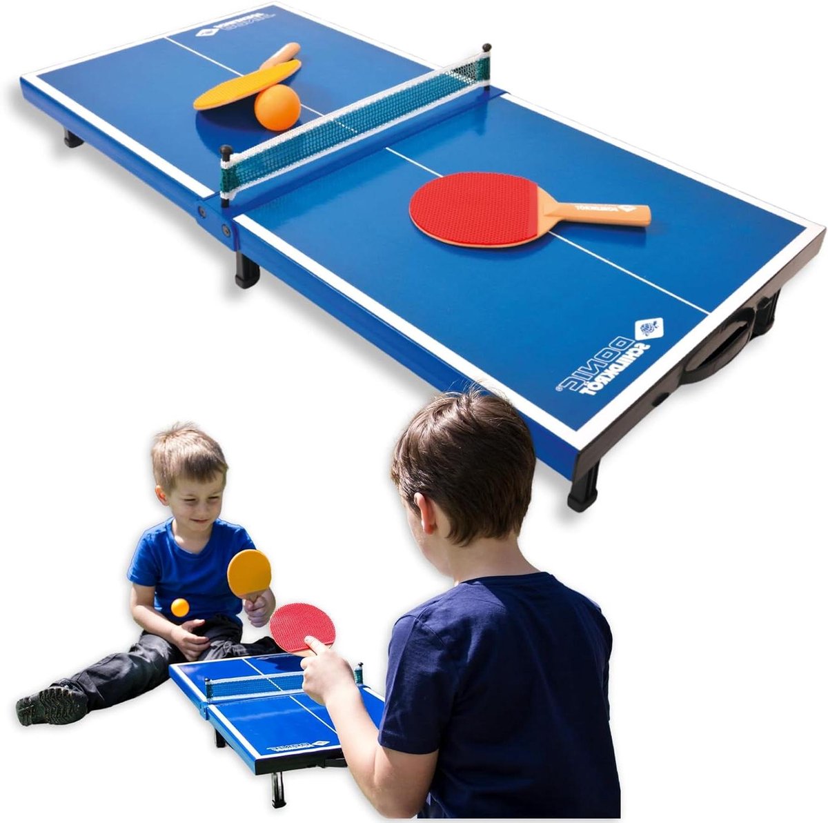Tafeltennis mini-tafel - Opvouwbare tafel - Binnen spelen - Compleet met toebehoren - 68 x 33 cm - Blauw