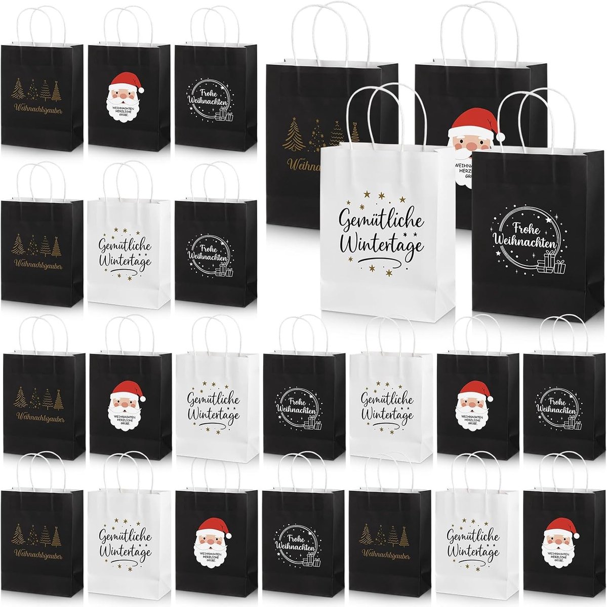 Cadeauzakjes met handgrepen - 24 stuks kraftpapier voor Kerstmis, Sinterklaas, koekjes en snoep
