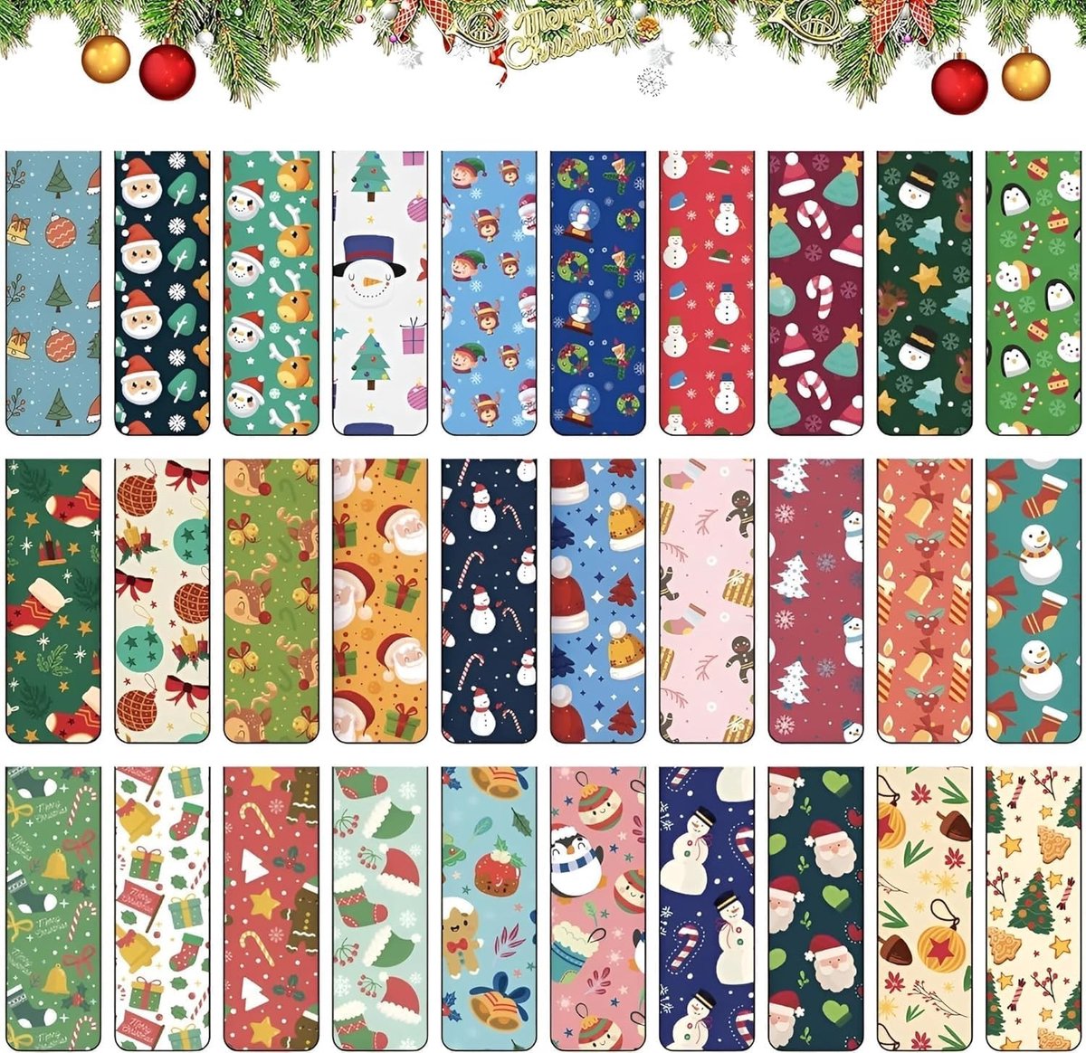 Kerst Boekenleggers Set van 30 Stuks, Magnetische Boekenleggers voor Kerstmis, Perfecte Cadeaus voor Boekenliefhebbers