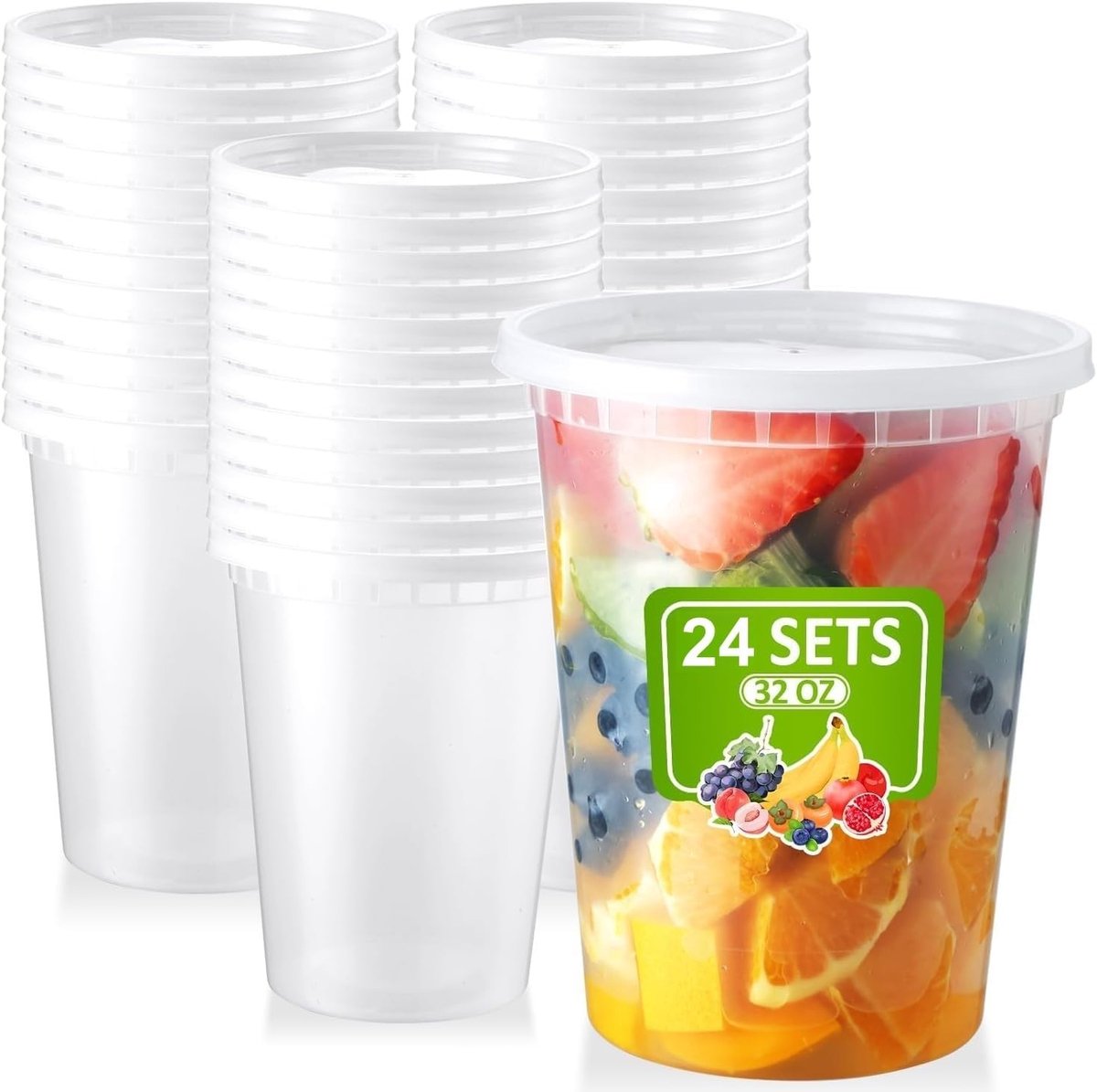 Set van 24 Herbruikbare Plastic Bewaarcontainers met Deksel, 950 ml, Lekvrije Voedselopslagbekers voor Soep en Bereiden van Maaltijden