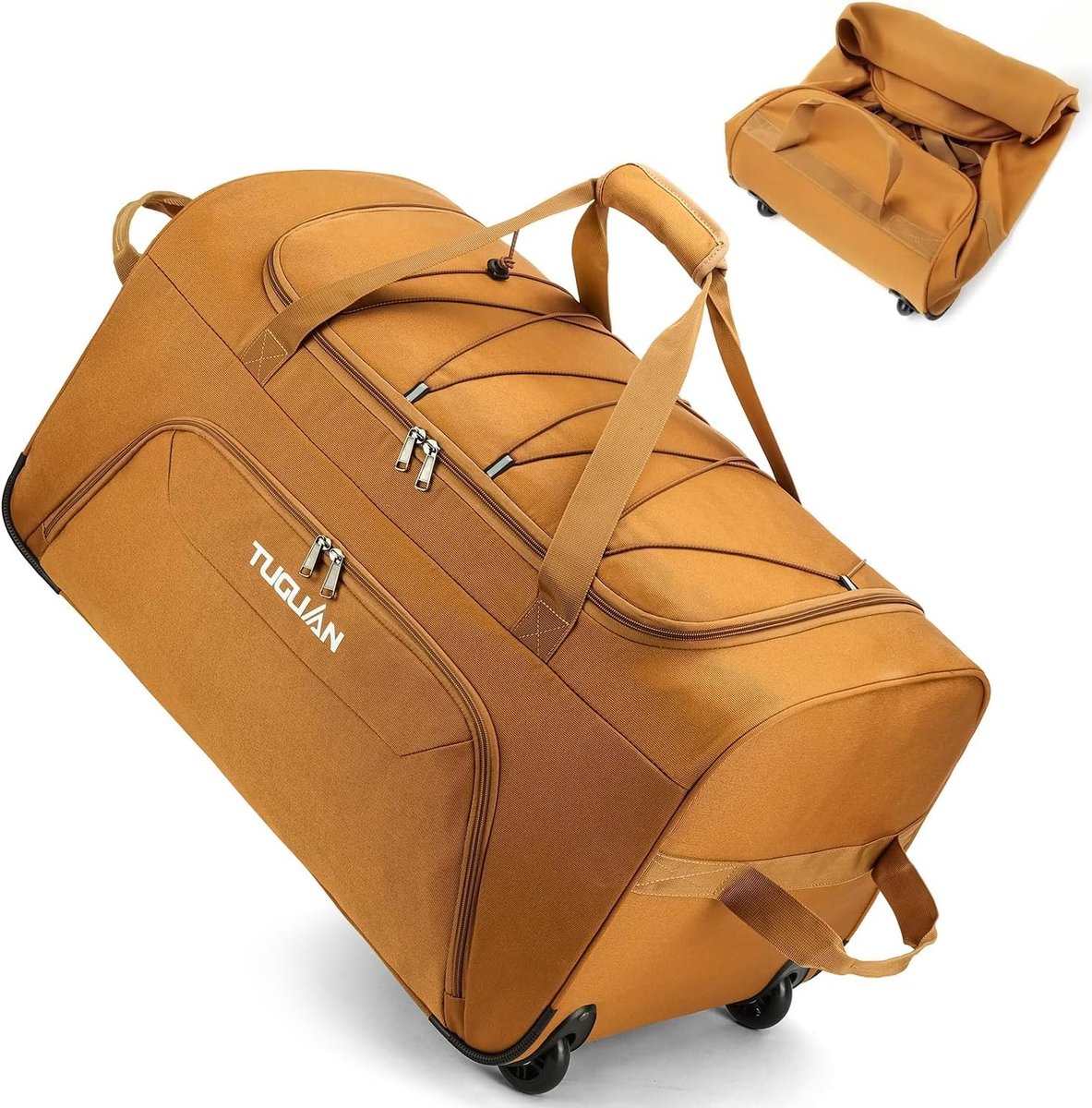 Grote Vouwbare Reistas met Wielen, 110L Roller Koffer voor Reizen, Handbagage, Bruin, 71.5cm