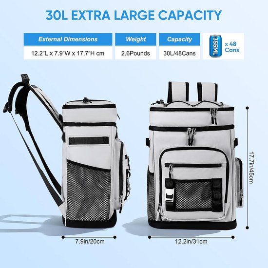 Koeltas Rugzak - Isolerende Tas - Picknick en Uitjes - 12 Uur Koelcapaciteit - 30 Liter - Zwart — afbeelding 4