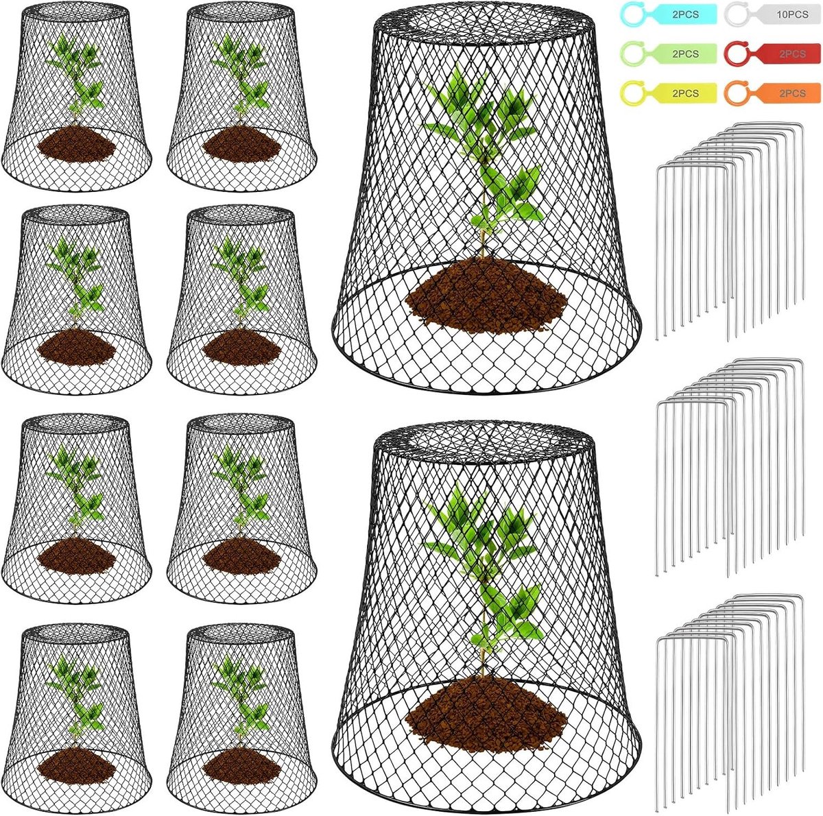 10 Stuks Metaalnetten voor Planten, Kippendraad Cloche met 30 U-vormige Stokken en 20 Labels voor Bescherming tegen Konijnen en Eekhoorns, Ideaal voor Tuinieren en Plantenbescherming