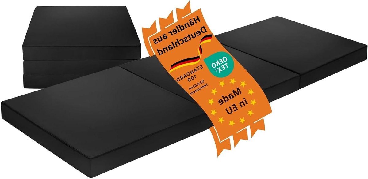 Opvouwbare Matras - Logeerbed Noodbed - Multifunctioneel Gebruik - Zitkubus Functie - 65 x 196 cm - Zwart