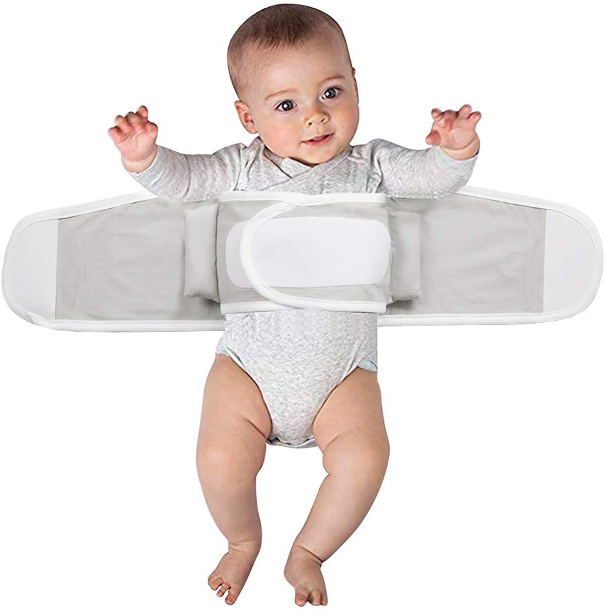 Babyslaapmatje met heupriem en inbakerdeken, dubbellaagse inbakerdeken, elastische inbakerdeken, Geschikt voor baby's van 2-12 maanden (grijs).