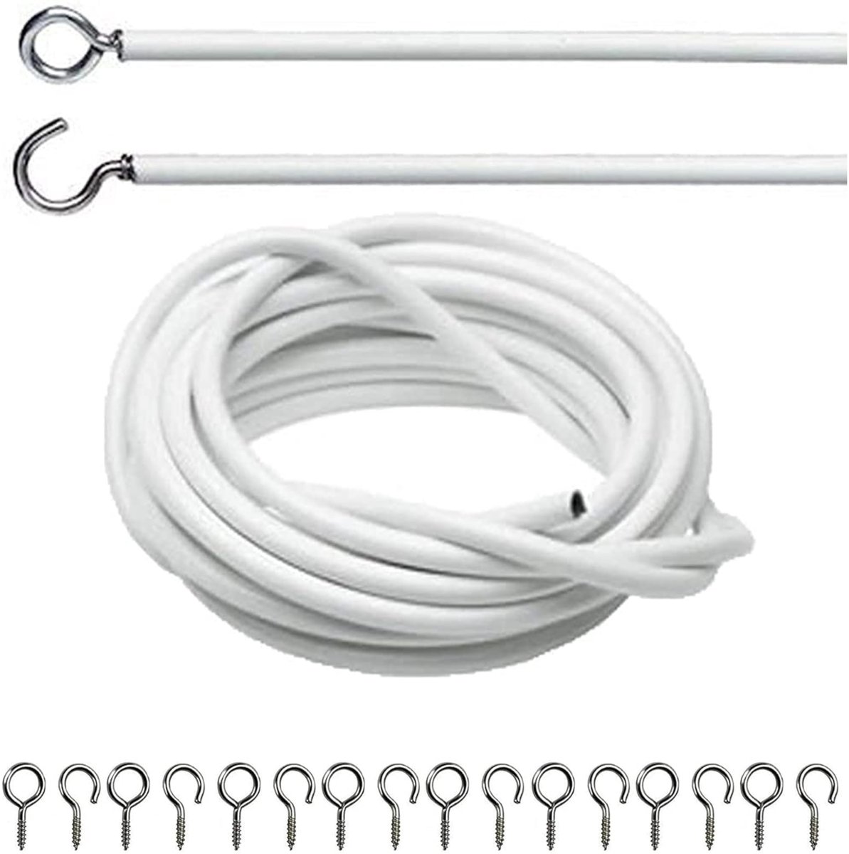 Netgordijndraadset 4 meter - duurzame draad met haken - 8 ogen en haken - ideaal voor raamnetgordijnen - ShopVlot