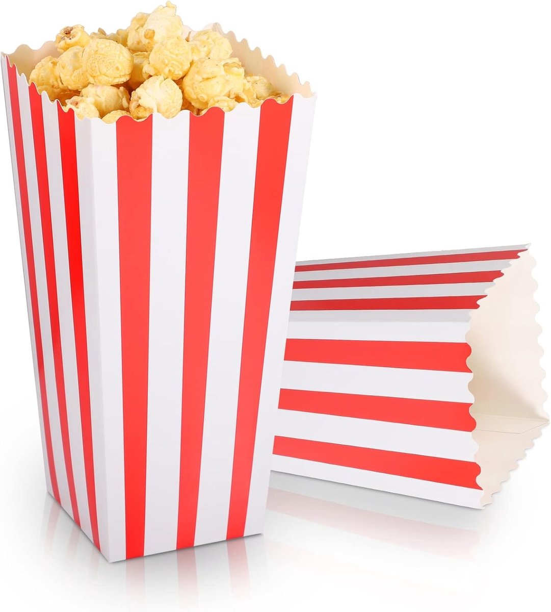 Grote Popcornzakken Set van 20 - 19.8 x 9.7 x 7 cm - Rode Witte Gestreepte Kartonnen Snackzakken voor Feestjes, Filmavonden en Bruiloften