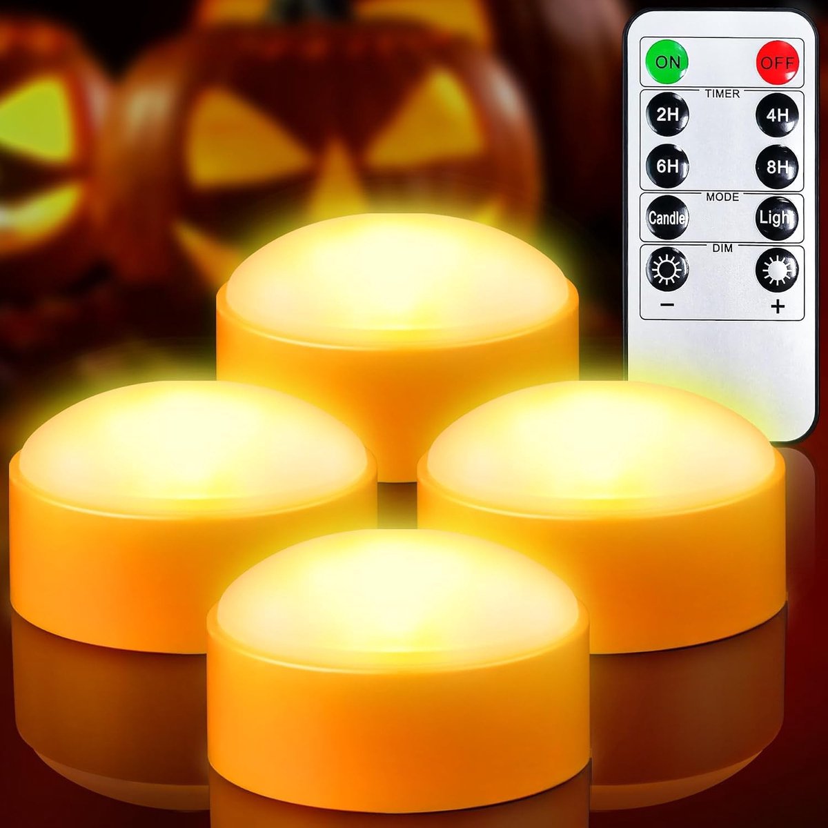 Set van 4 Pompoenlampen - Oranje - LED met Afstandsbediening en Timer - Voor Halloween Decoratie