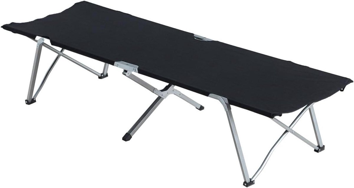 Opklapbed Kampeerbed - Veldbed Ligstoel - Outdoor Activiteiten - Waterafstotende Stof - 193x64x40cm - Zwart Beige